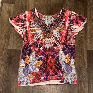 Energe Women’s V-Neck Multicolor Blouse 1X